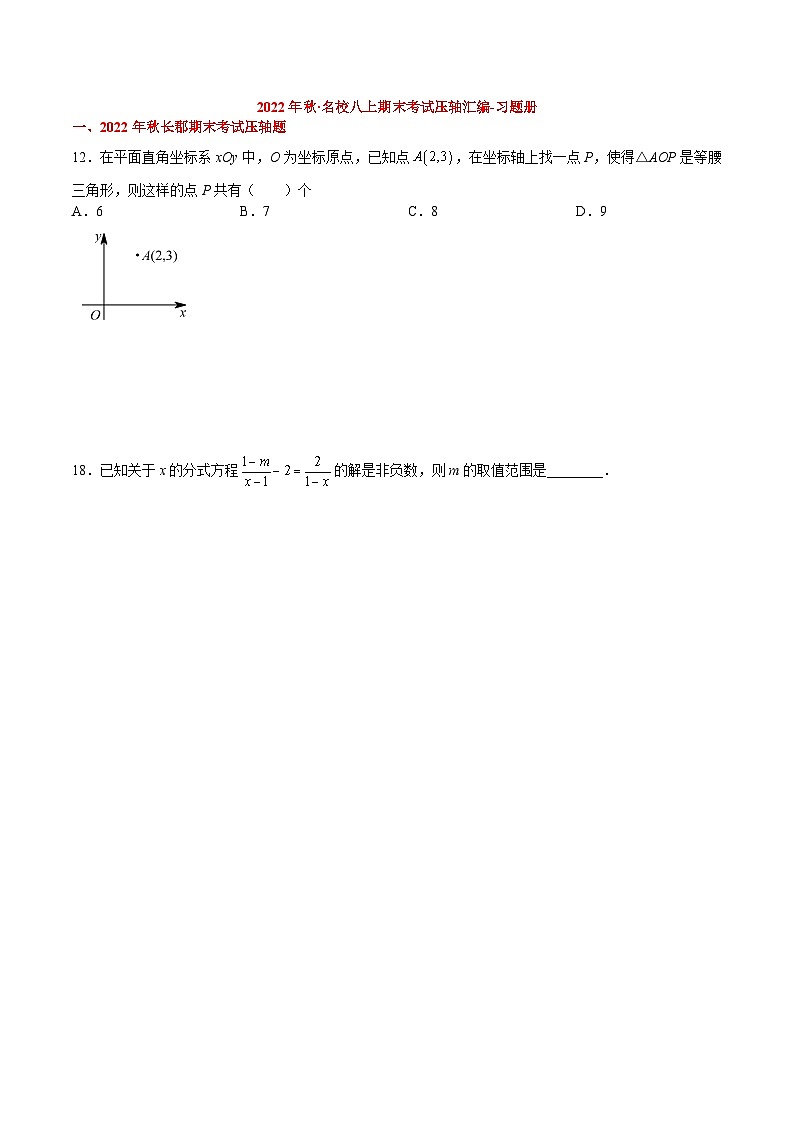 2022 秋长沙四大名校八上期末数学考试压轴题汇编习题册及解析01