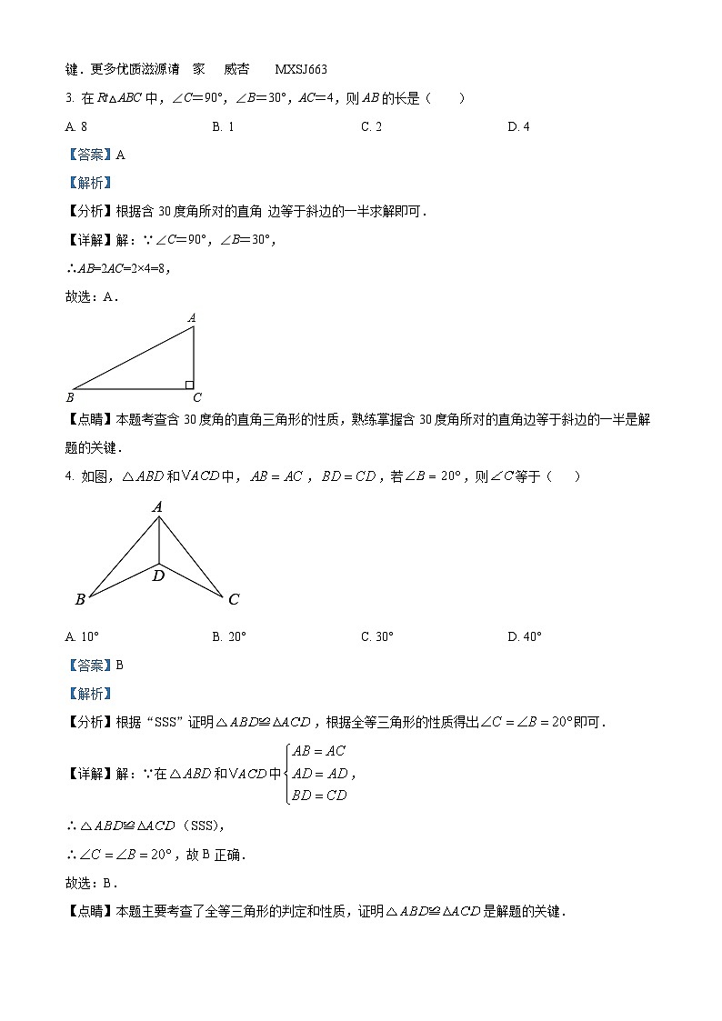 福建省厦门市湖里区厦门五缘实验学校2022-2023学年八年级上学期期中数学试题（解析版）02