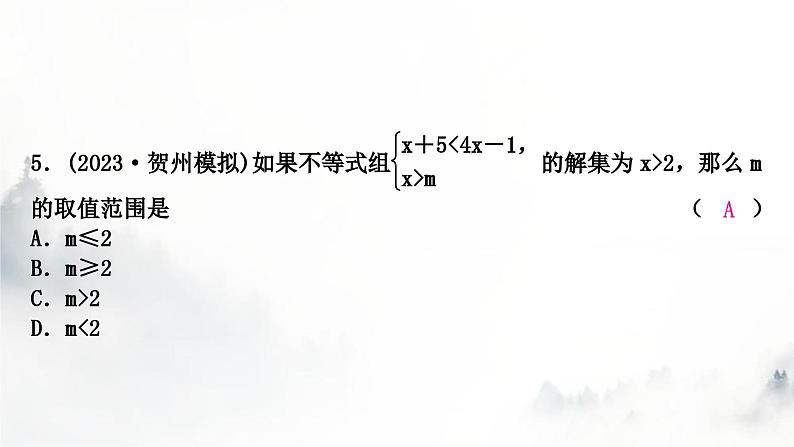 中考数学复习第二章方程(组)与不等式(组)第四节一元一次不等式(组)及其应用课件06