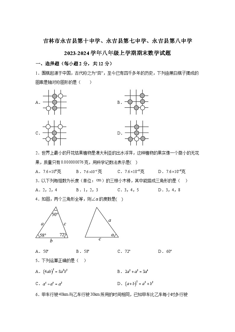 吉林省吉林市永吉县第十中学2023-2024学年八年级（上）期末数学试题（含解析）01