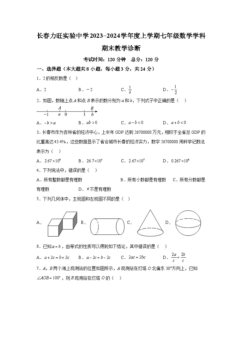 吉林省长春市朝阳区长春力旺实验初级中学2023-2024学年七年级（上）期末数学试题（含解析）第1页