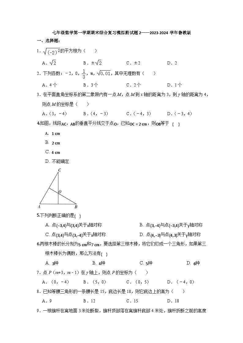 山东省淄博市高青县第四中学2023-2024学年上学期七年级数学期末模拟试卷二第1页