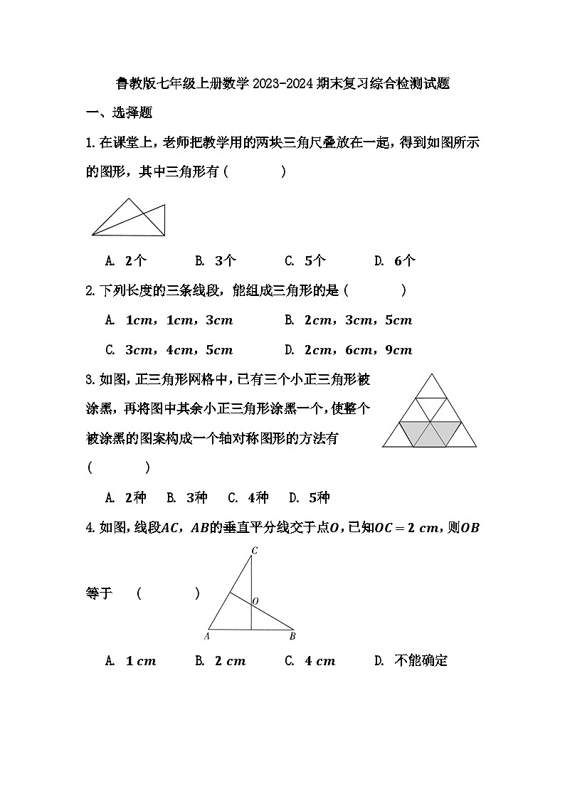 2023—-2024学年鲁教版（五四制）数学七年级上册期末复习试卷 (1)第1页