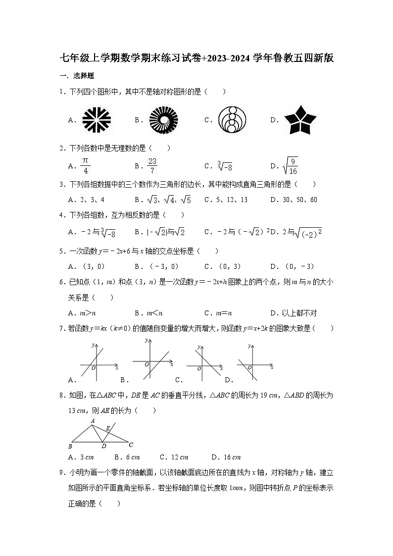 2023—-2024学年鲁教版（五四制）数学七年级上册期末练习卷第1页
