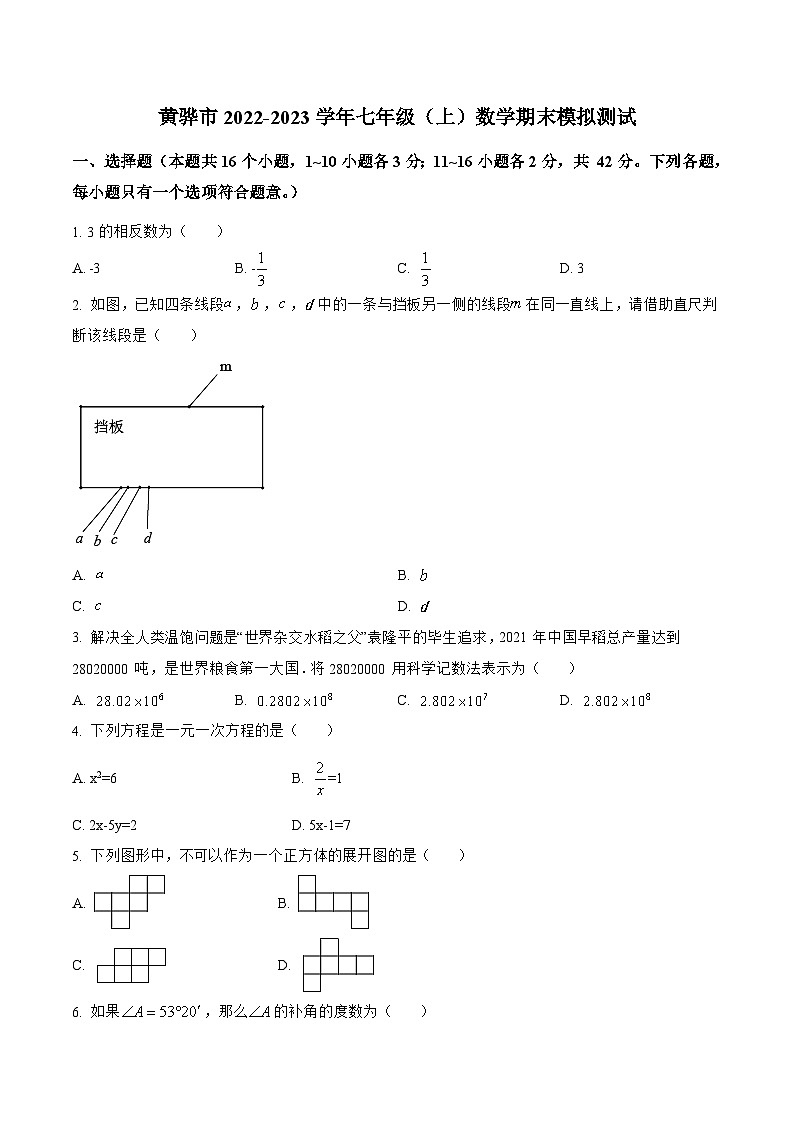 河北省沧州市黄骅市2022-2023学年七年级上学期期末模拟数学试卷01