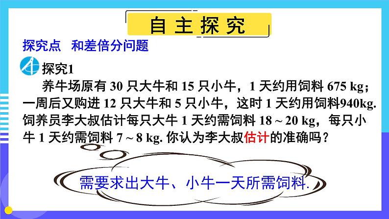 人教版七年级数学下册课件  8.3 第1课时 和差倍分与配套问题第3页