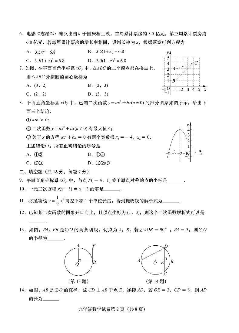 北京市燕山区2023-2024学年第一学期初三期末数学试卷（附参考答案）02