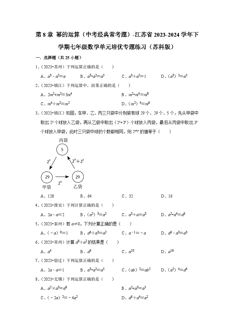 第8章 幂的运算（中考经典常考题）-江苏省2023-2024学年下学期七年级数学单元培优专题练习（苏科版）第1页