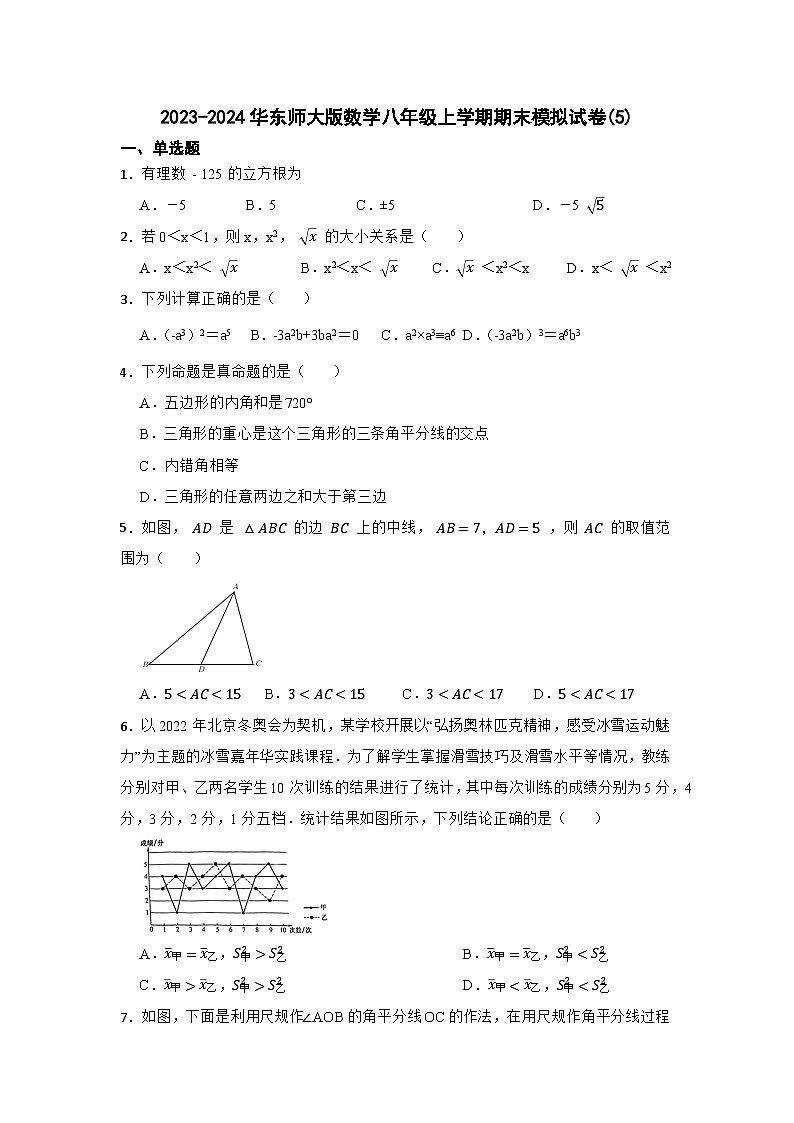 华东师大版2023-2024学年数学八年级上册期末模拟试卷2(含答案)01