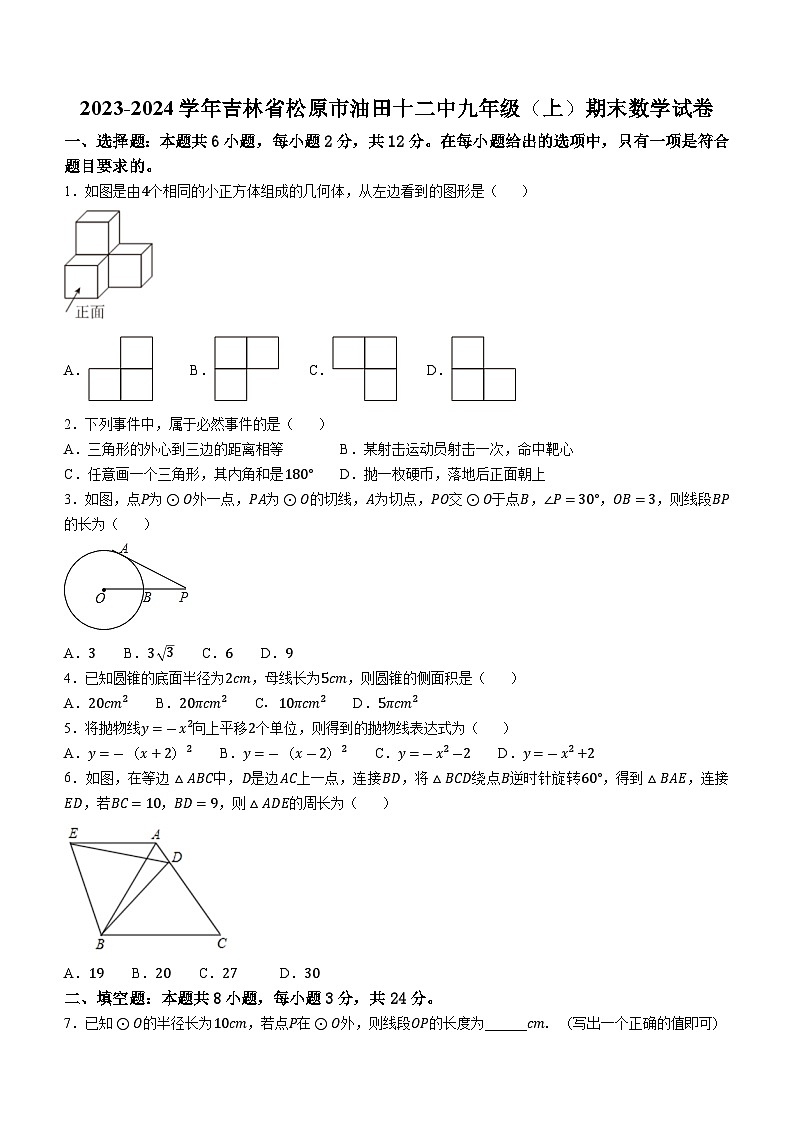 吉林省松原市宁江区吉林油田第十二中学2023-2024学年九年级上学期期末数学试题第1页