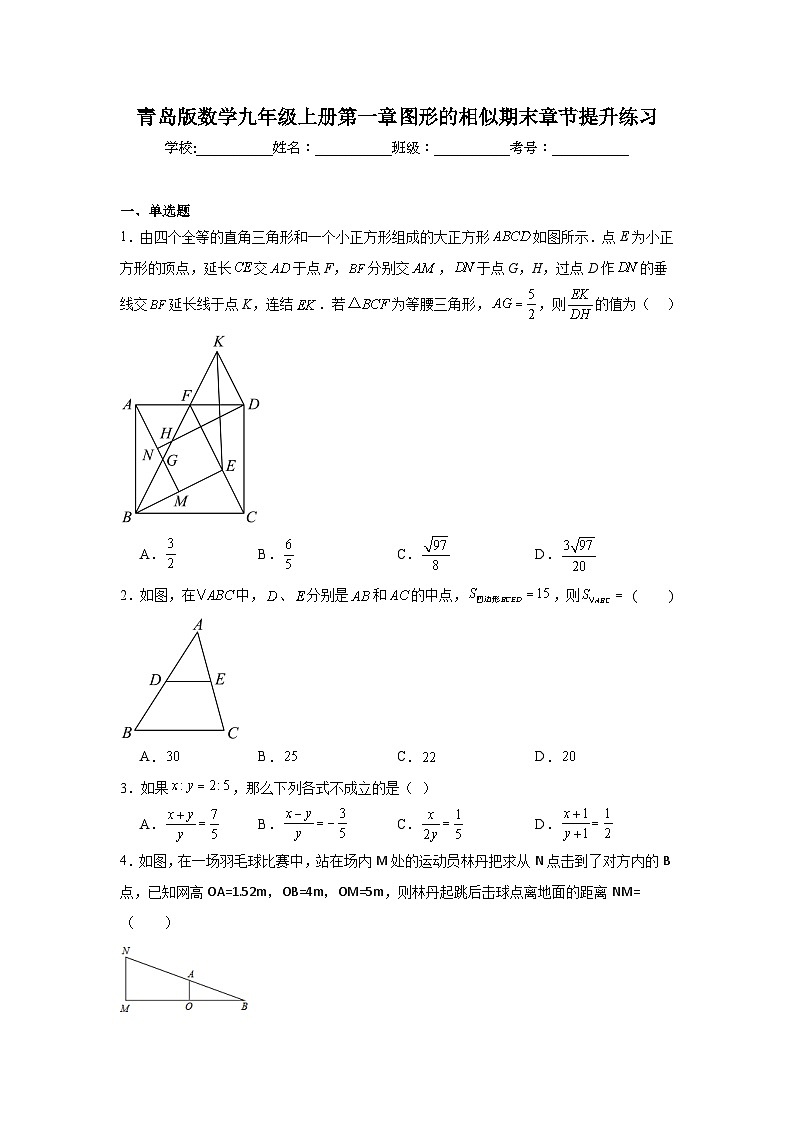 青岛版数学九年级上册第一章图形的相似期末章节提升练习第1页