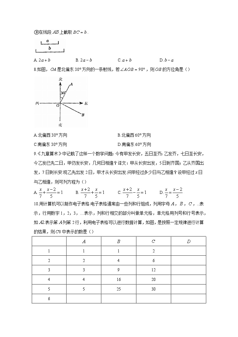 辽宁省盘锦市大洼区2023-2024学年七年级上册期末考试数学检测试卷（附答案）02