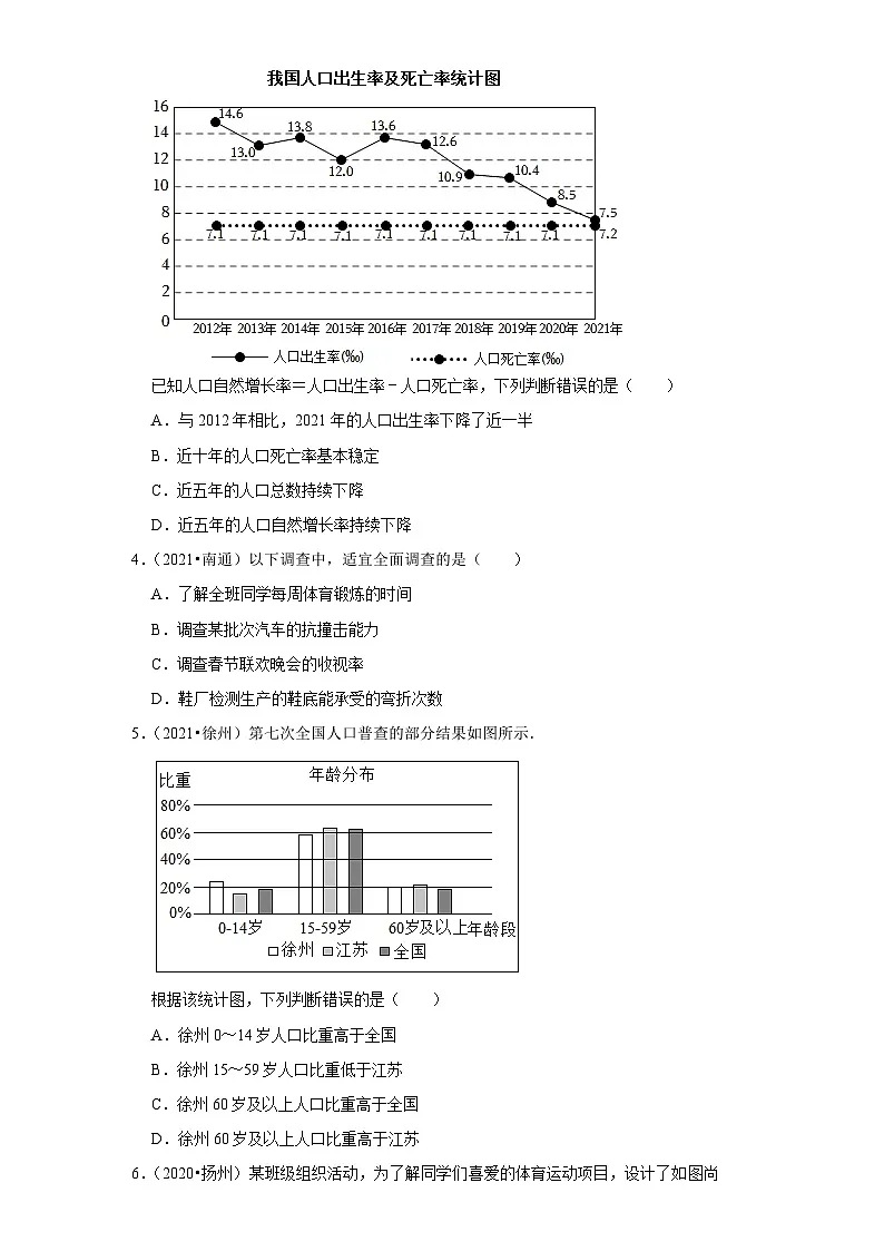 第7章 数据的收集,整理,描述（中考经典常考题）-江苏省2023-2024学年下学期八年级数学单元培优专题练习（苏科版）第2页