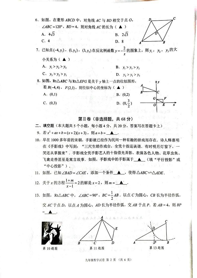2024年四川省成都市都江堰市九年级中考一诊数学试卷02