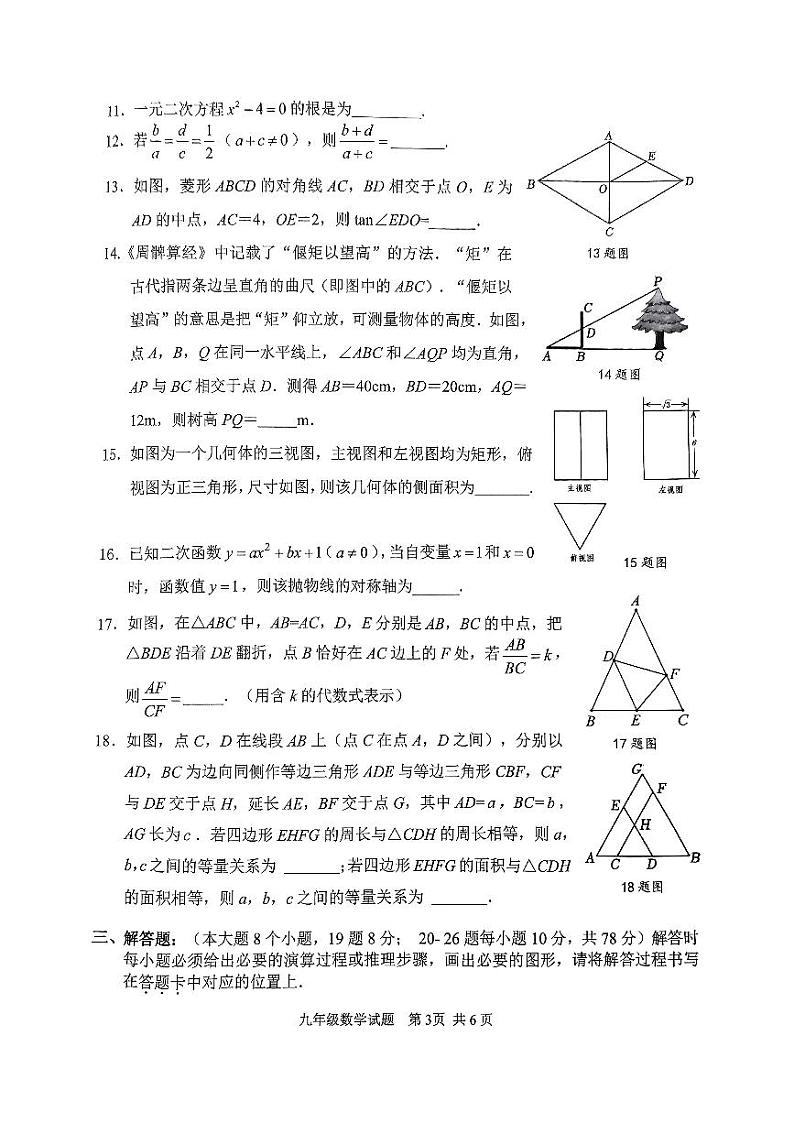 重庆市南岸区2023—-2024学年上学期九年级期末考试数学试题第3页