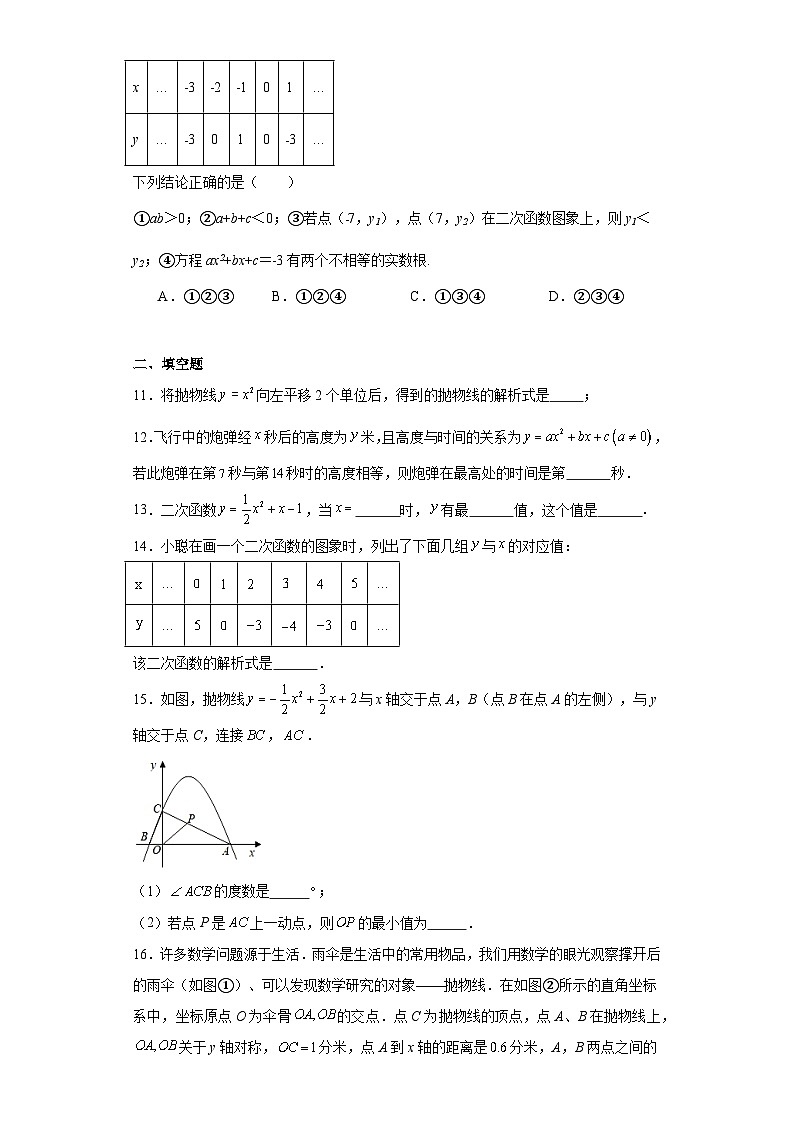 第二十二章 期末复习巩固提升练习（二次函数综合练习）2023-2024学年人教版数学九年级上册第3页
