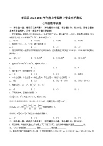 湖北省孝感市孝昌县2023-2024学年七年级上学期期中学业水平测试数学试卷(含答案)