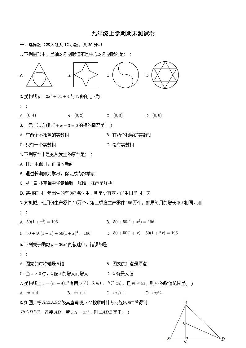 人教版2023-2024学年九年级上册数学期末测试卷(含答案)01