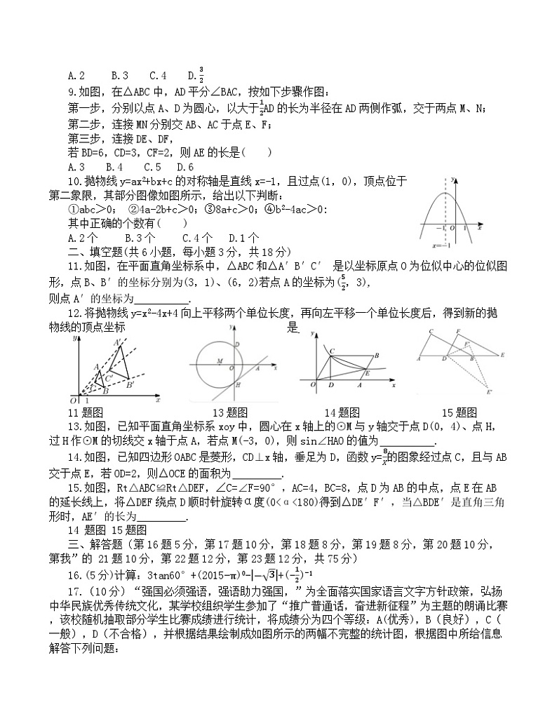 辽宁省盘锦市大洼区第二中学2023-2024学年+九年级上学期期末数学试卷第2页