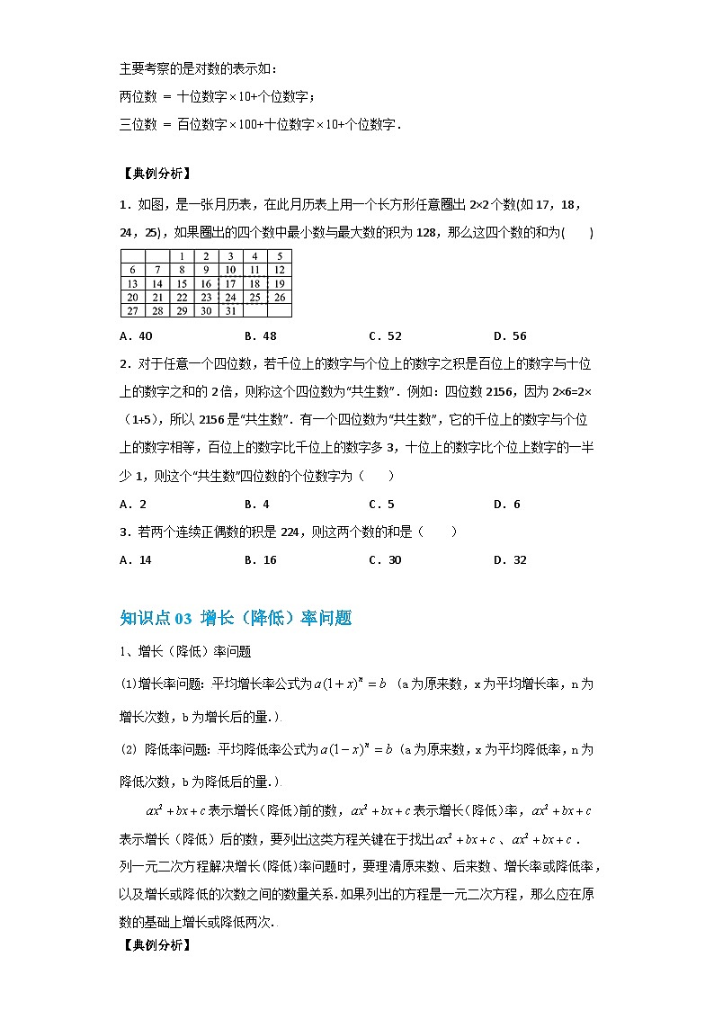 【专项练习】全套专题数学八年级上册 专题07 一元二次方程的应用（一）（知识精讲+综合训练）（习题及答案）02
