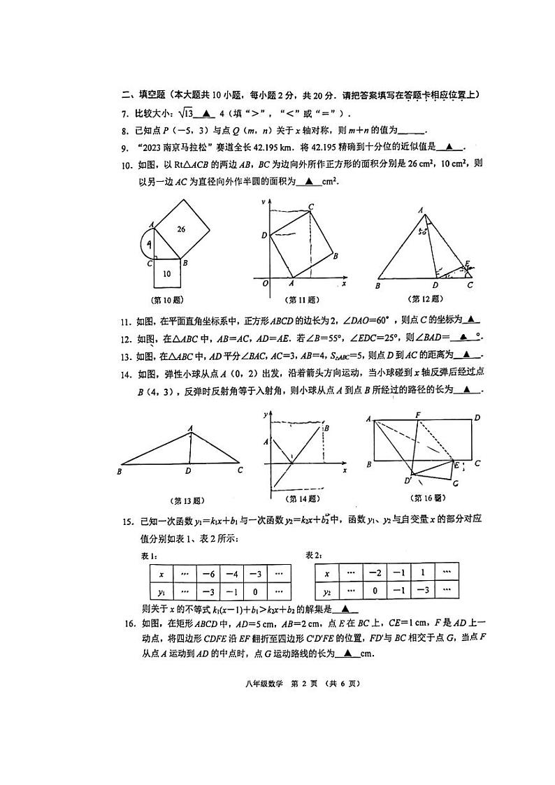 江苏省南京市建邺区2023-2024学年八年级上学期期末数学试卷第2页