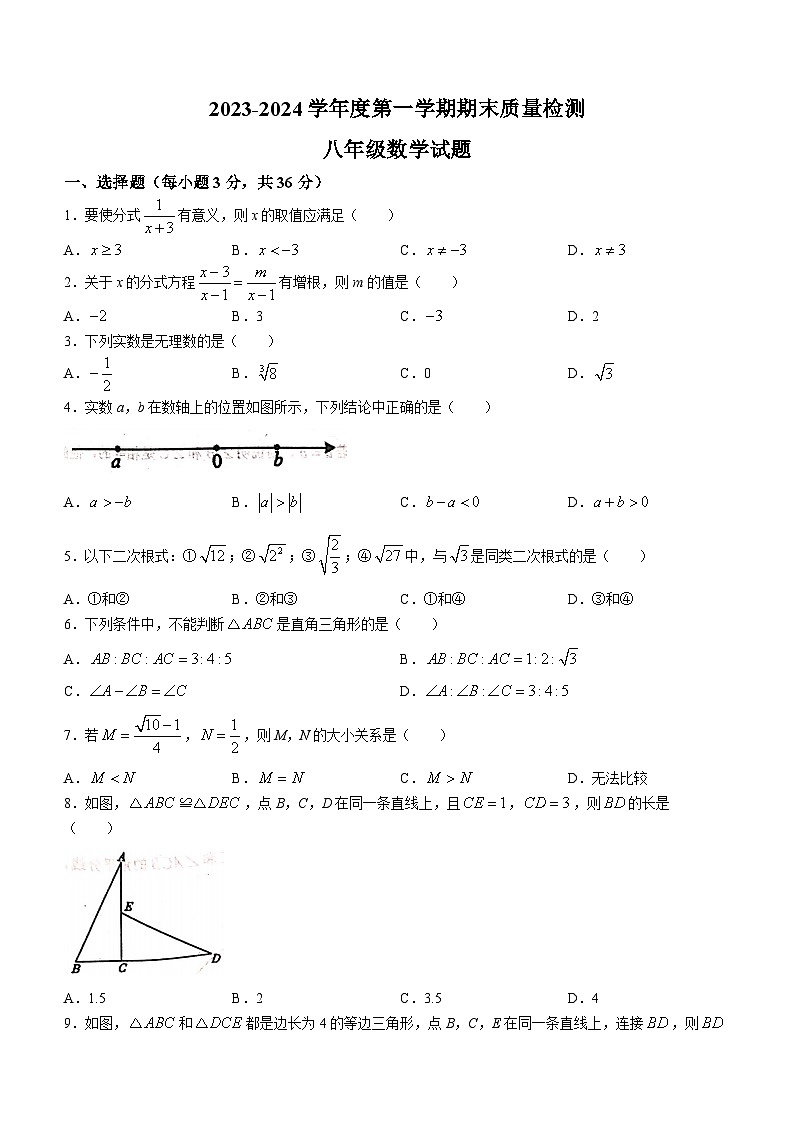 河北省秦皇岛市昌黎县2023-2024学年八年级上学期期末数学试题第1页