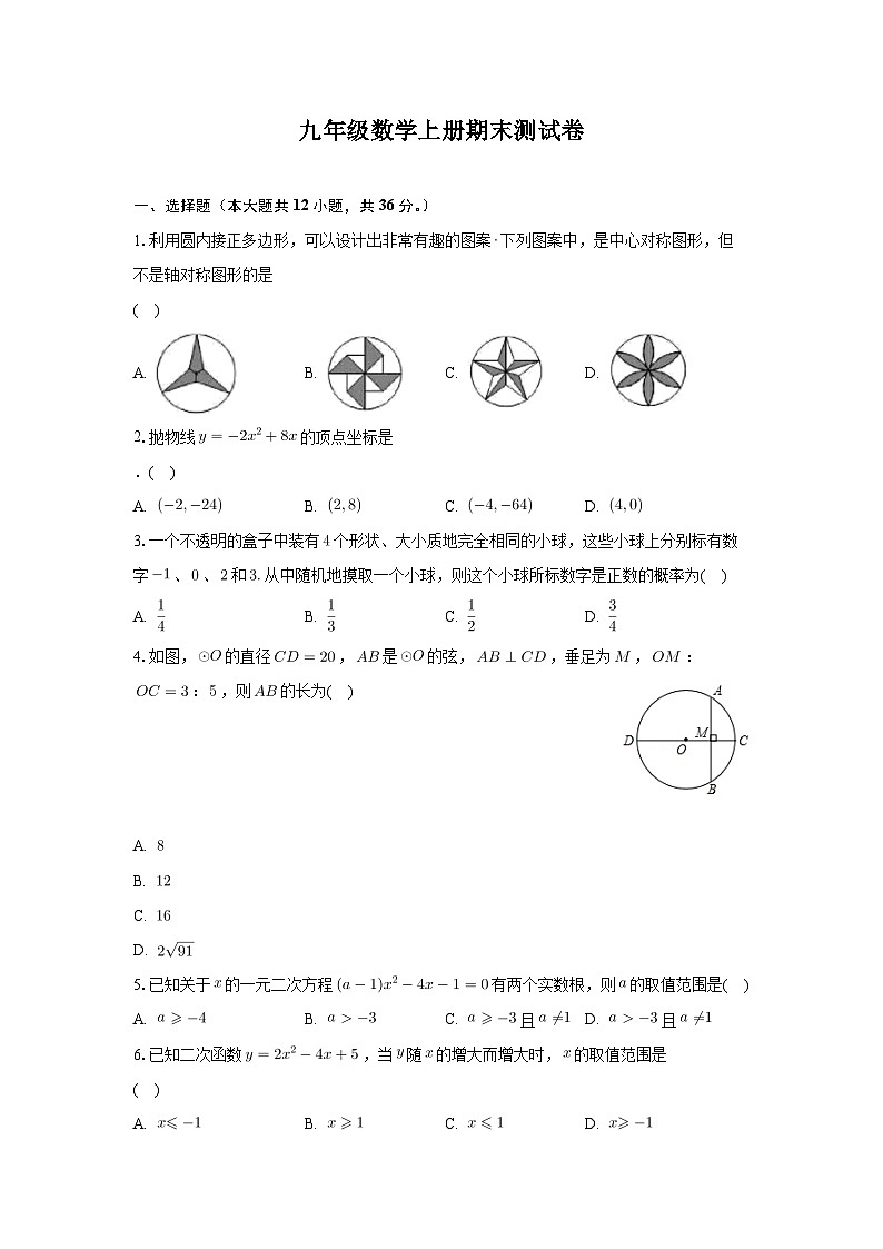 人教版2023-2024学年九年级数学上册数学期末测试卷(含答案)第1页