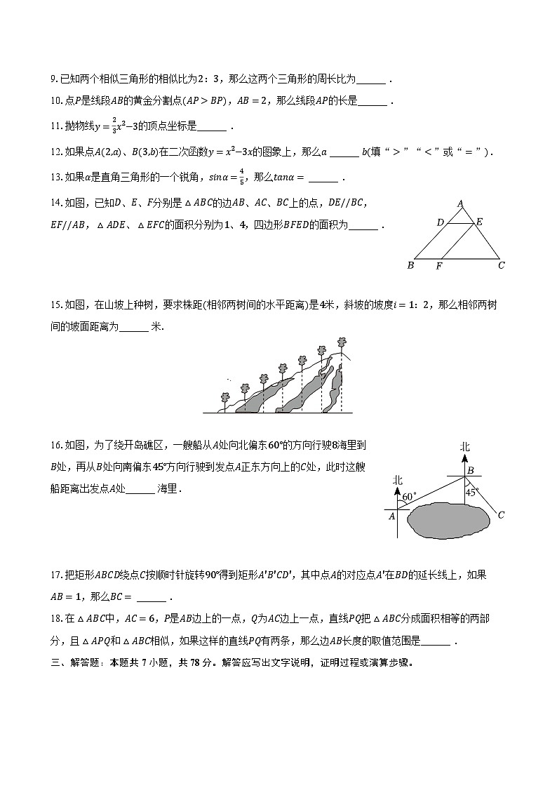2023-2024学年上海市金山区九年级（上）期末数学试卷（一模）（含解析）02