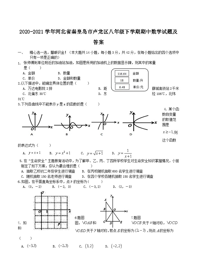 2020-2021学年河北省秦皇岛市卢龙区八年级下学期期中数学试题及答案第1页