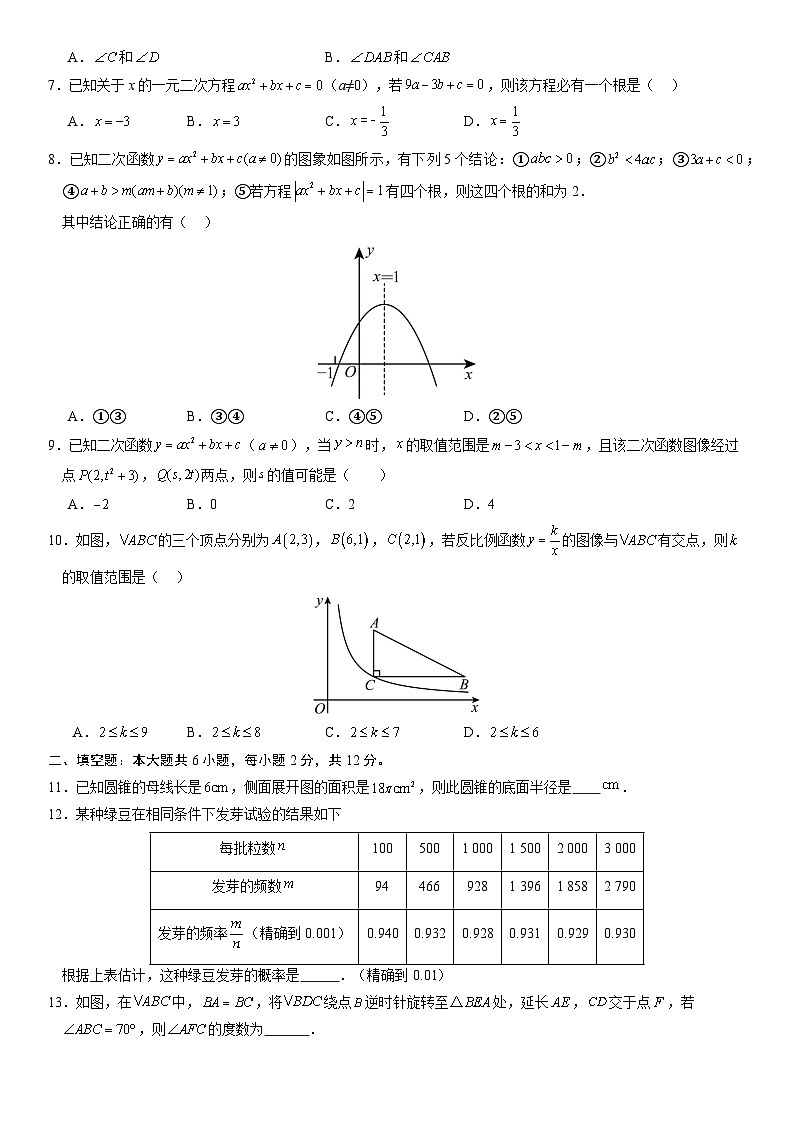 人教版数学2023-2024学年九年级（上）期末（全一册）考试模拟卷  原卷+解析卷+答题卡02