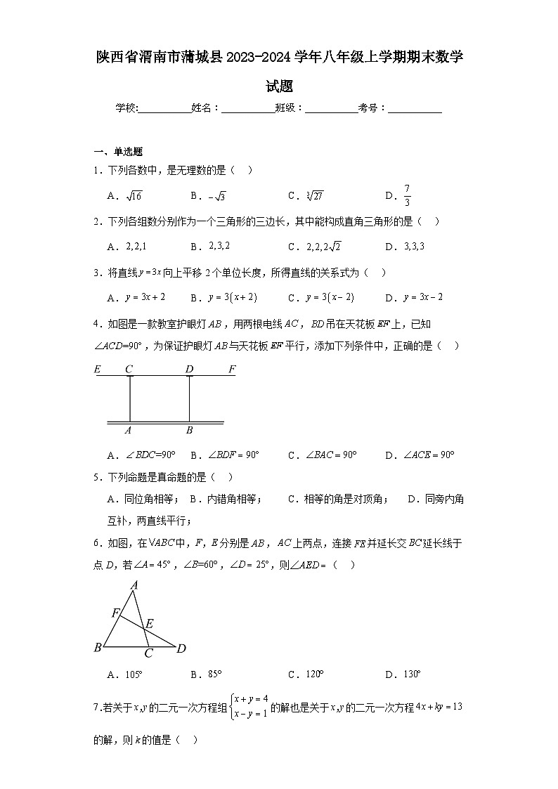 陕西省渭南市蒲城县2023-2024学年八年级上学期期末数学试题(含答案)第1页