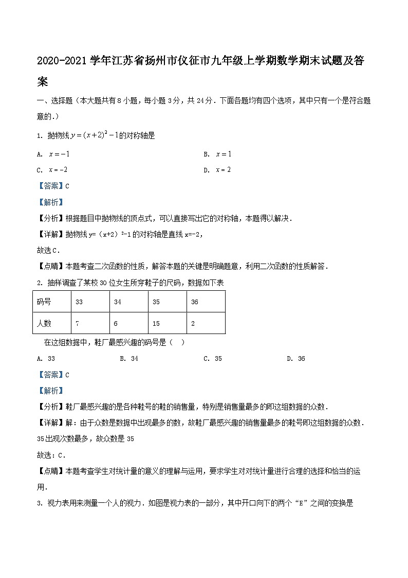 2020-2021学年江苏省扬州市仪征市九年级上学期数学期末试题及答案01