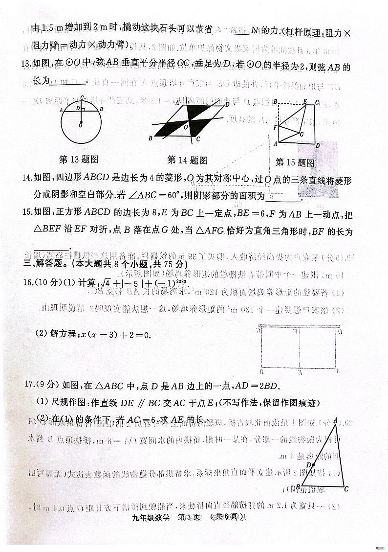 河南省驻马店市西平县2023-2024学年九年级上学期1月期末数学试题第3页