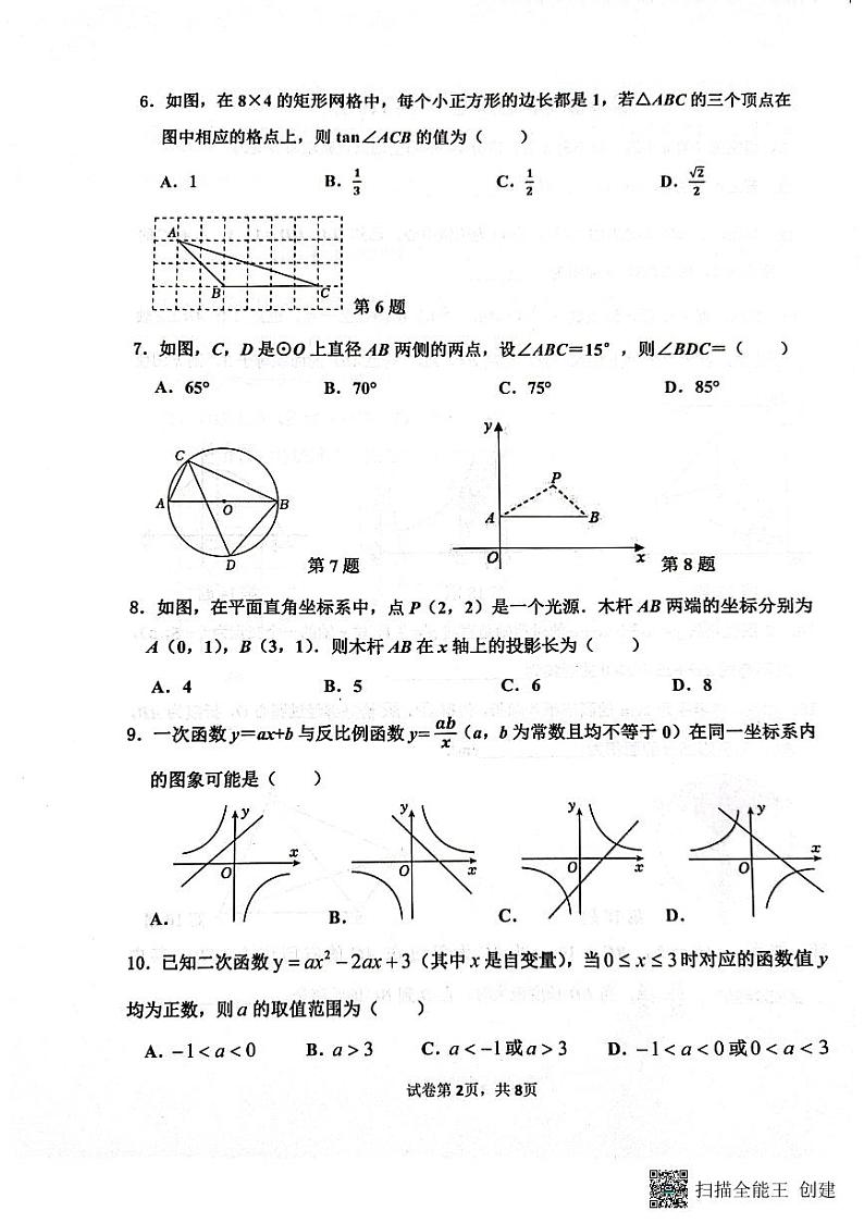 +山东省济南市市中区2023-2024学年九年级上学期期末数学测试试卷第2页