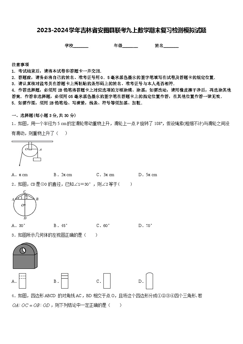 2023-2024学年吉林省安图县联考九上数学期末复习检测模拟试题含答案01