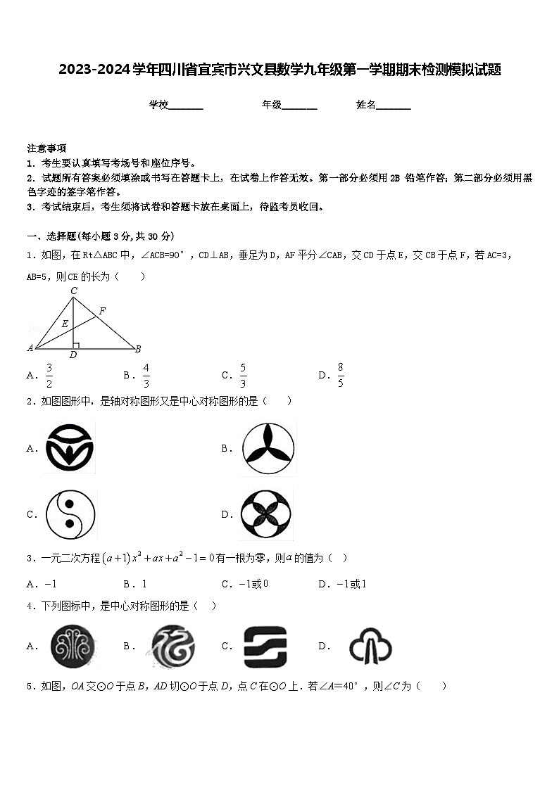 2023-2024学年四川省宜宾市兴文县数学九年级第一学期期末检测模拟试题含答案第1页