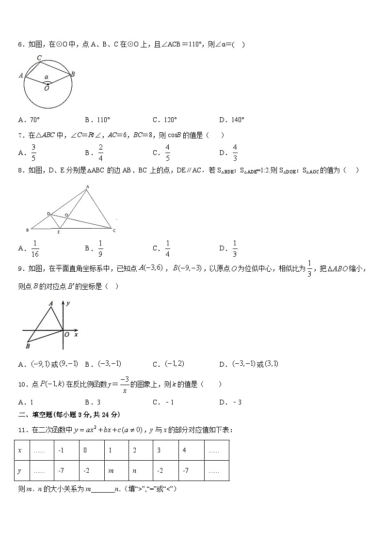 2023-2024学年安徽省宁国市宁阳学校数学九年级第一学期期末经典试题含答案02