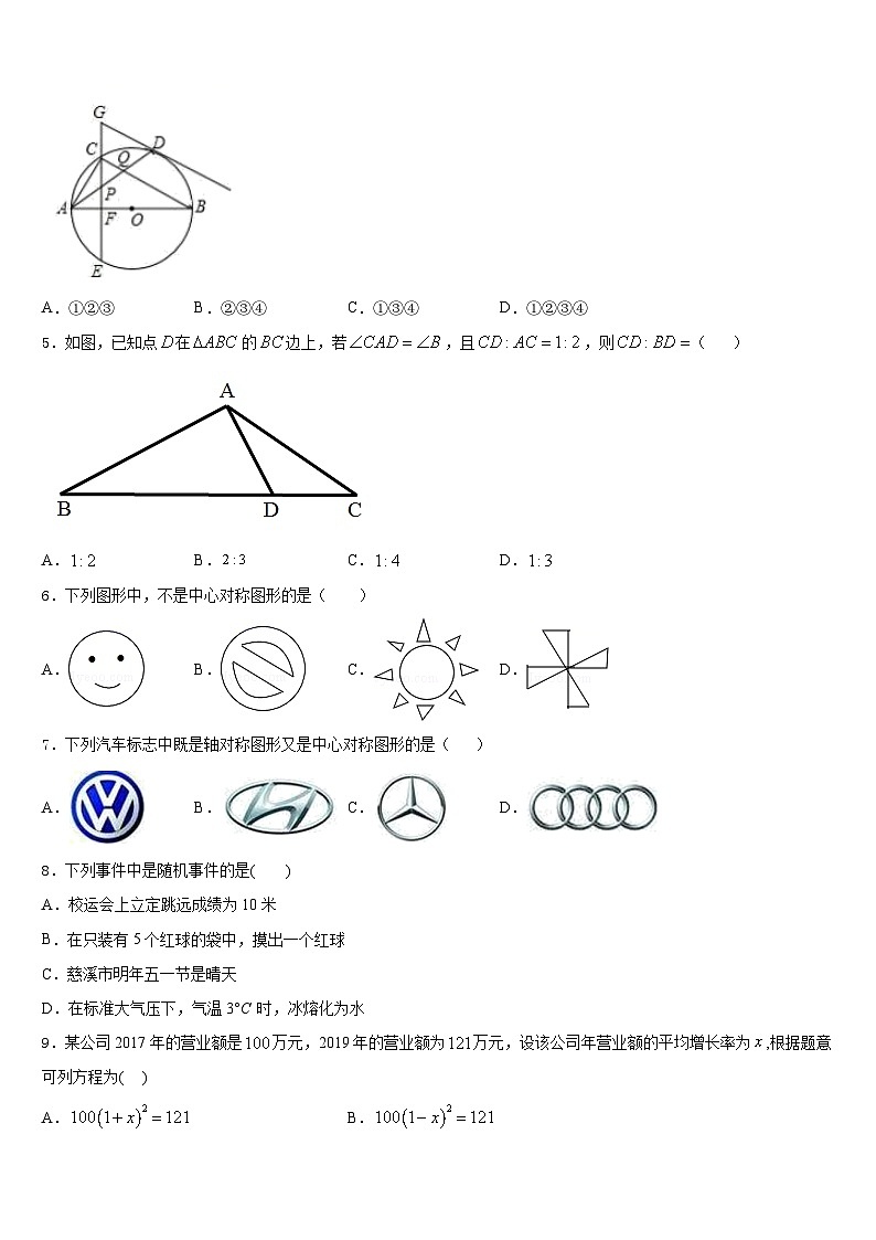 2023-2024学年山东省济宁梁山县联考数学九年级第一学期期末复习检测试题含答案02