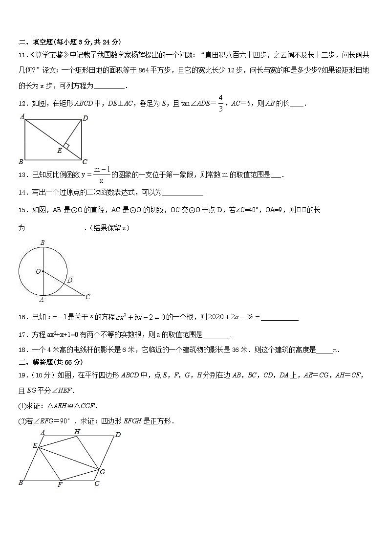 2023-2024学年甘肃省陇南市外纳初级中学九上数学期末监测试题含答案03