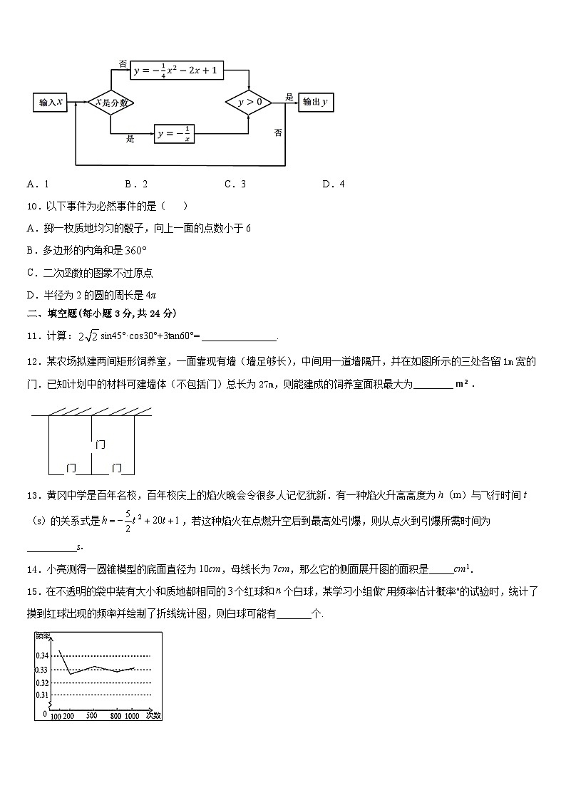 2023-2024学年浙江省杭州市高桥数学九上期末学业水平测试模拟试题含答案03