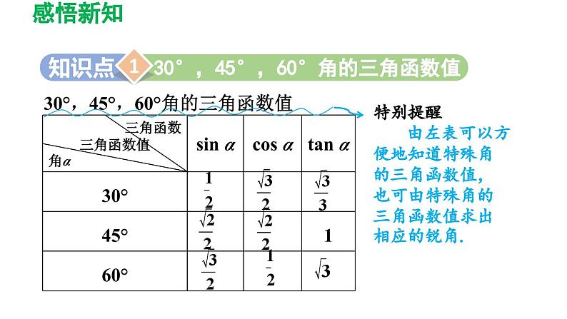 1.2 30°，45°，60°角的三角函数值 北师大版九年级数学下册导学课件第3页