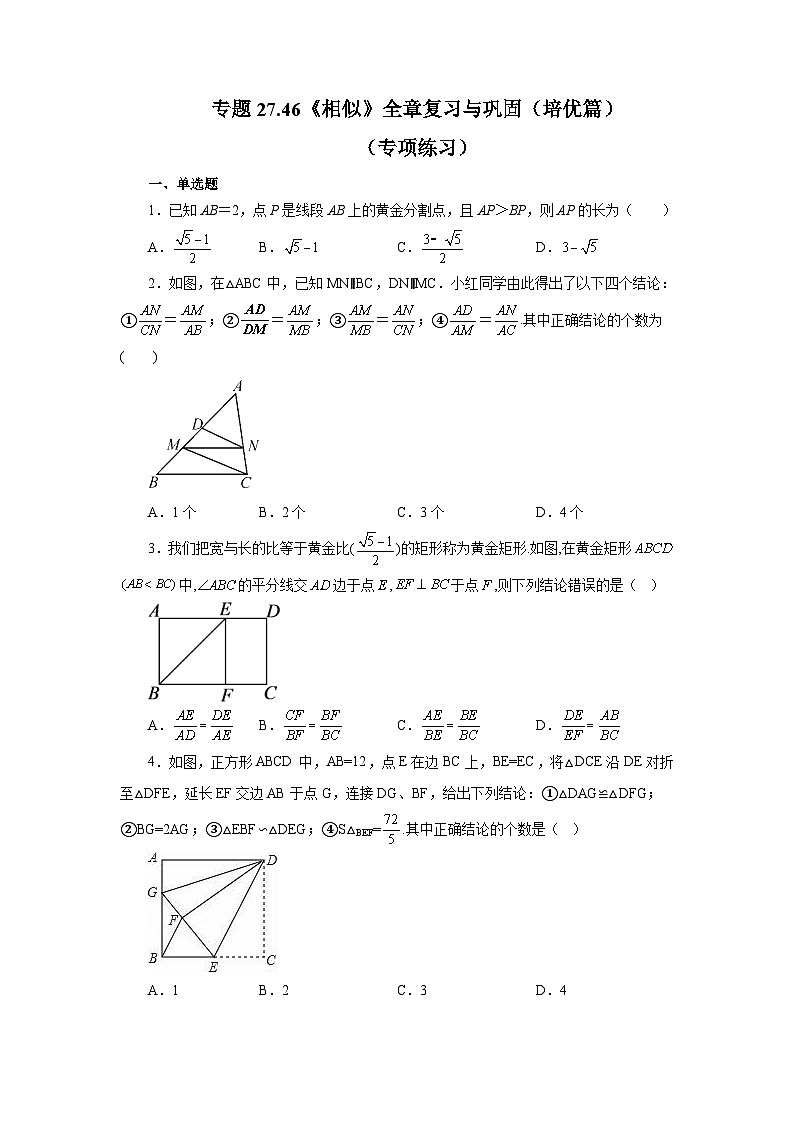 人教版九年级数学下册基础知识专项讲练 专题27.46 《相似》全章复习与巩固（培优篇）（专项练习）01