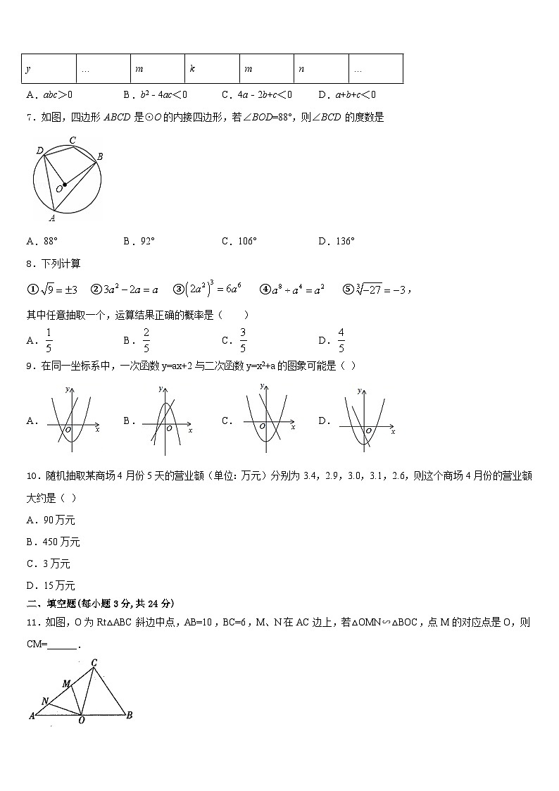 2023-2024学年贵州省遵义市桐梓达兴中学九上数学期末学业质量监测模拟试题含答案02