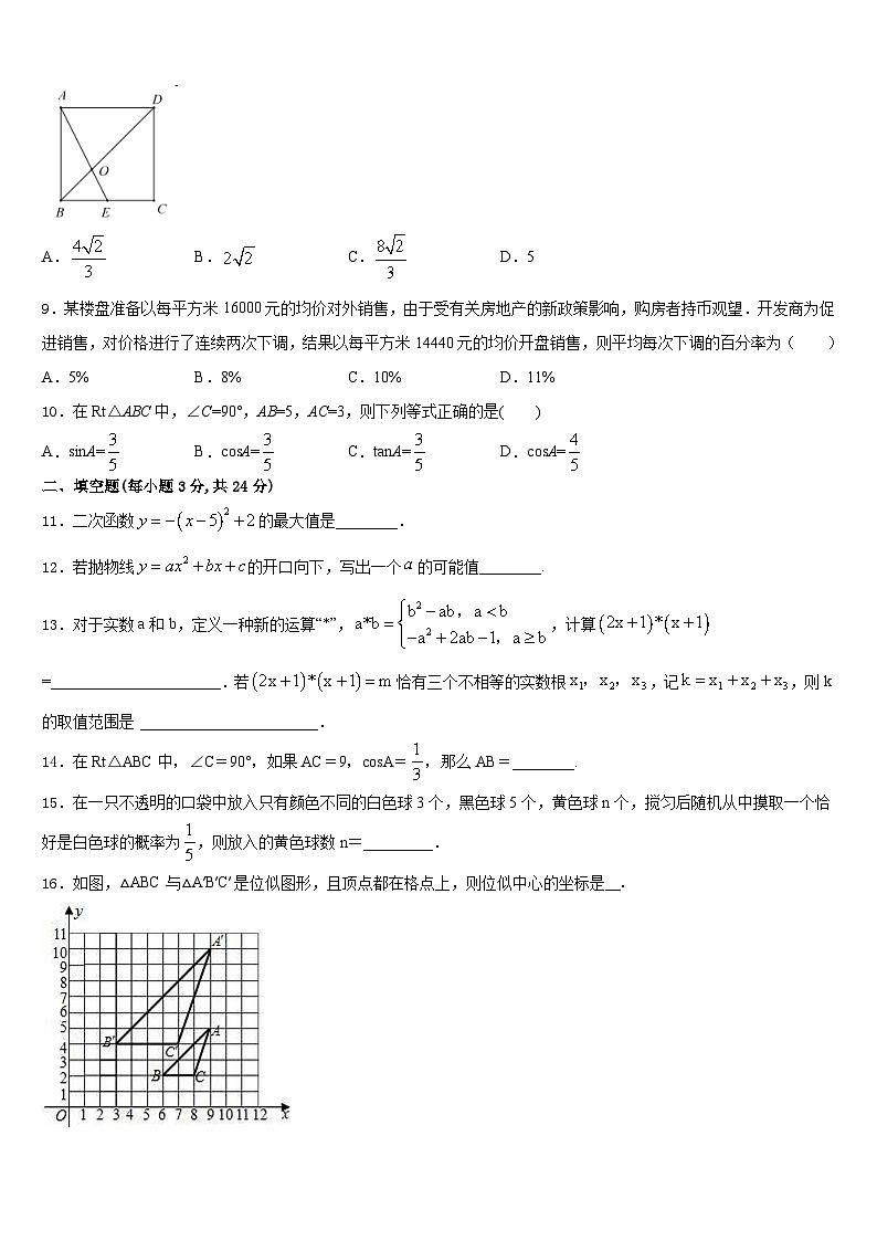 吉林省大安市第三中学2023-2024学年数学九上期末学业质量监测模拟试题含答案第3页