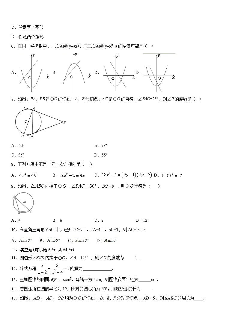 吉林省长春市第103中学2023-2024学年数学九年级第一学期期末调研试题含答案02