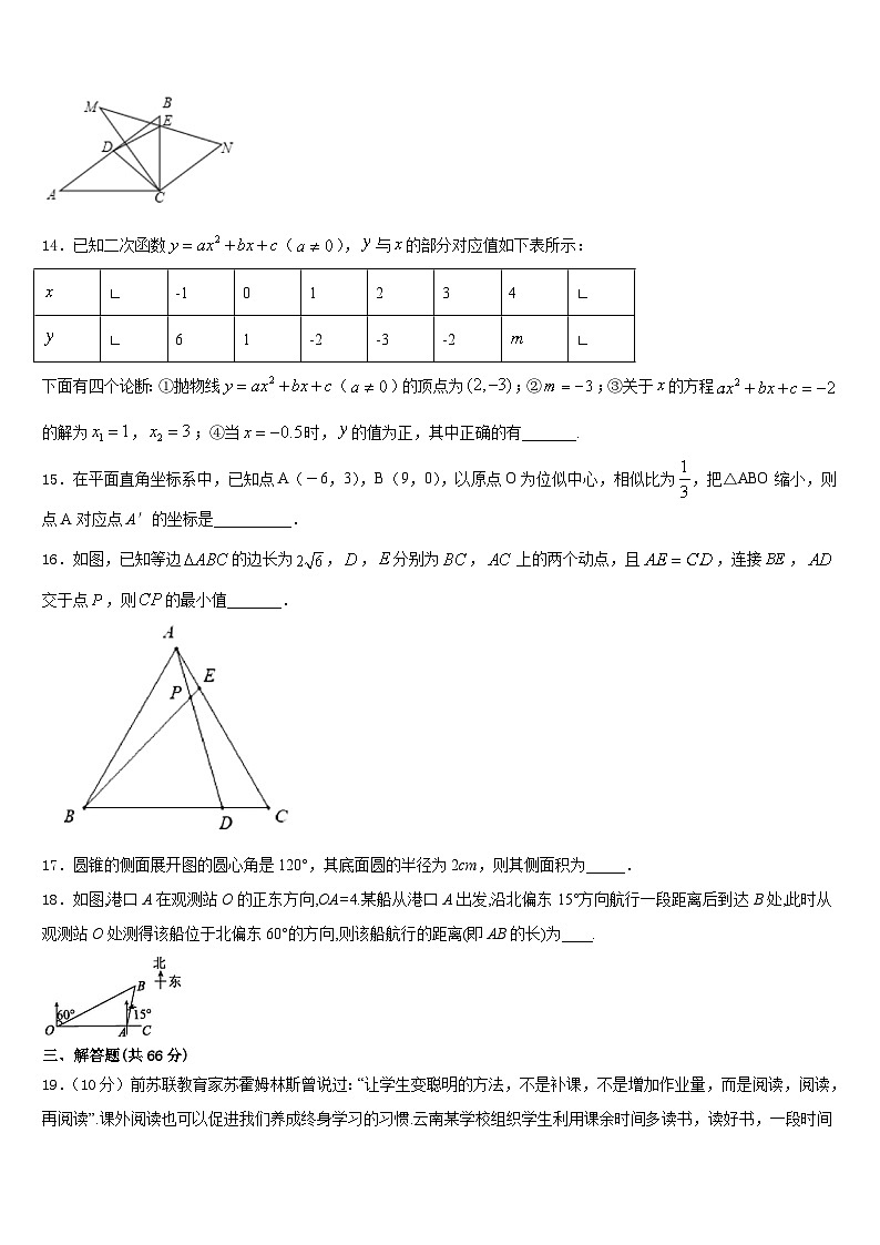 安徽省枞阳县联考2023-2024学年九上数学期末学业质量监测模拟试题含答案03