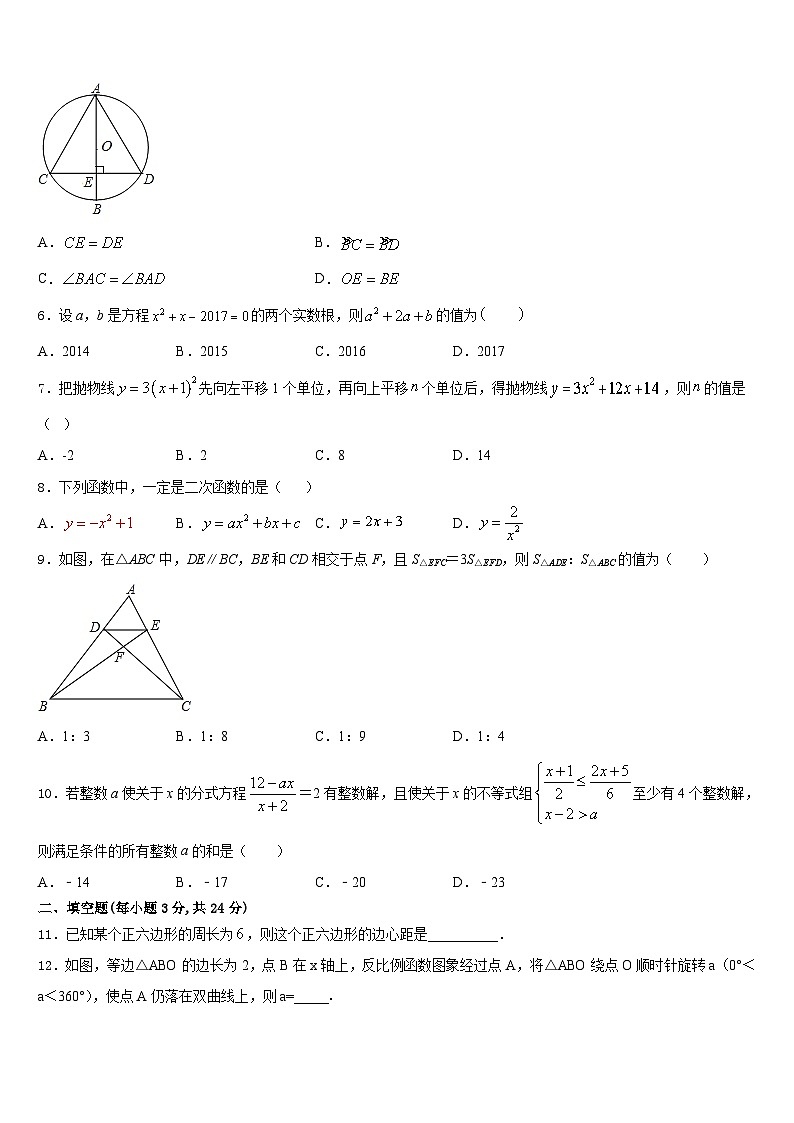 安徽省铜陵市名校2023-2024学年数学九年级第一学期期末监测模拟试题含答案02