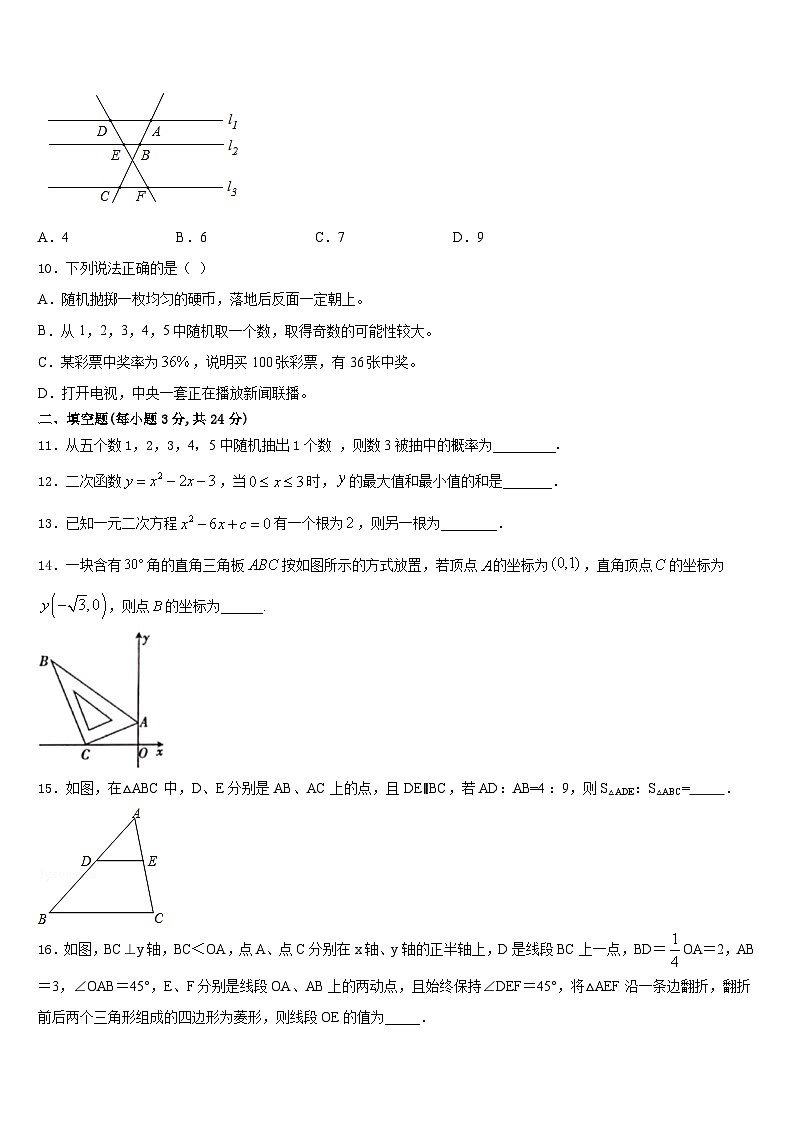 山东省郓城第一初级中学2023-2024学年九上数学期末经典试题含答案第3页