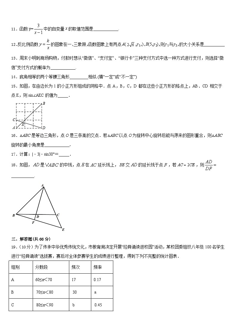 广东省梅州市梅江区实验中学2023-2024学年九年级数学第一学期期末质量跟踪监视试题含答案第3页