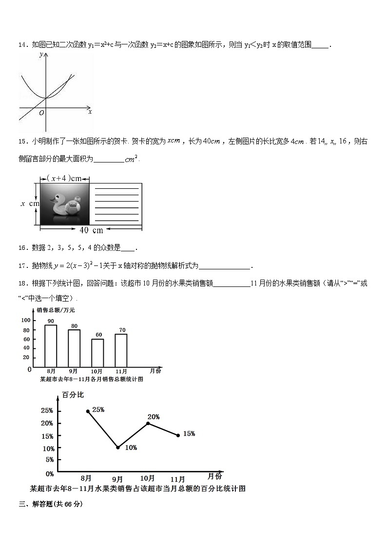 江西省临川二中学、崇仁二中学2023-2024学年九上数学期末考试模拟试题含答案第3页